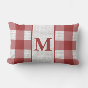 Rotes und weißes Karo-Monogramm-Kissen Lendenkissen