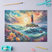 Rotes und weißes Leuchtturm Blumengarten Stormy Se Seidenpapier (Basteln)