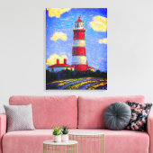 Rotes und weißes Leuchtturm oberhalb der Lavendelf Leinwanddruck (Insitu (Wohnzimmer))