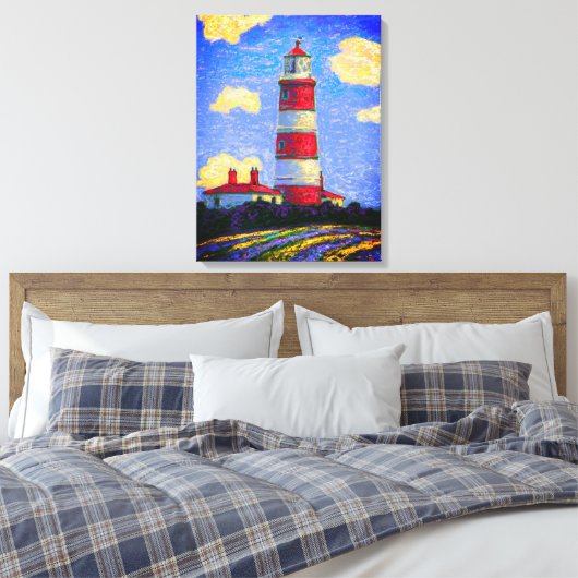 Rotes und weißes Leuchtturm oberhalb der Lavendelf Leinwanddruck (Insitu (Schlafzimmer))