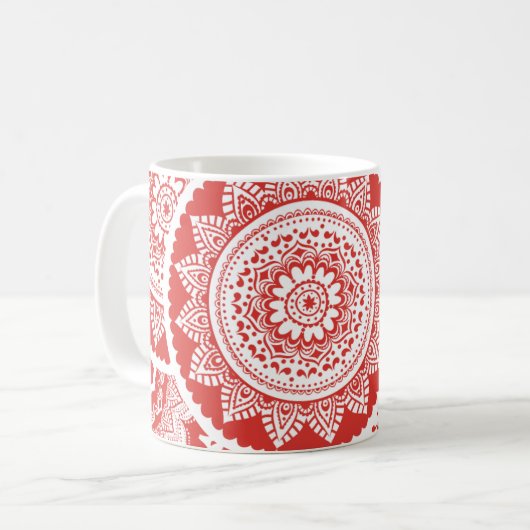 Rotes und weißes Mandala-Muster-Tasse Kaffeetasse (Vorderseite Links)