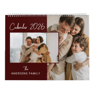 Rotes und weißes minimalistisches ästhetisches Fam Kalender