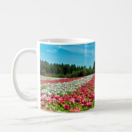 Rotes und weißes Mohnfeld Kaffeetasse (Links)