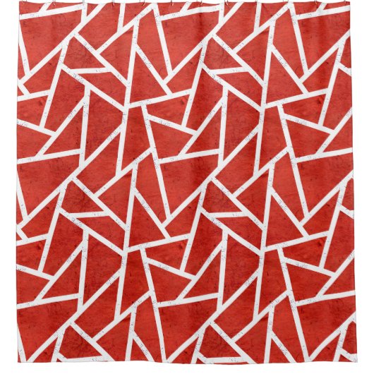 Rotes und weißes Mosaikmuster Duschvorhang (Vorderseite)