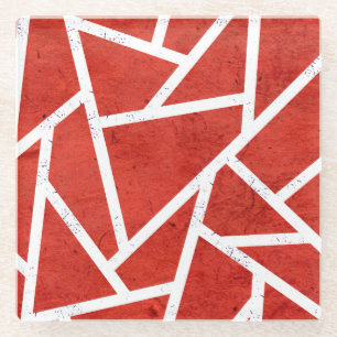 Rotes und weißes Mosaikmuster Glasuntersetzer