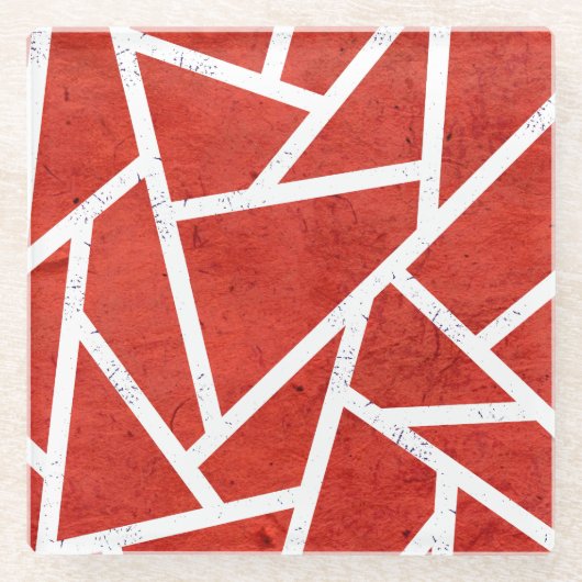 Rotes und weißes Mosaikmuster Glasuntersetzer (Vorderseite)