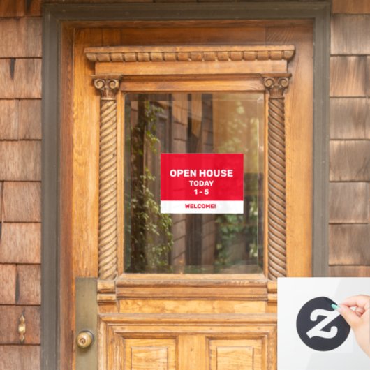 Rotes und weißes offenes Haus Fensteraufkleber (Haustür)