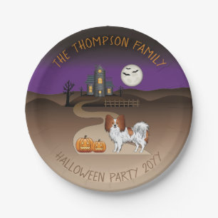 Rotes und Weißes Papillon & Halloween Spuk Haus Pappteller