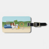 Rotes und weißes Papillon mit Agility Gepäckanhänger (Vorderseite horizontal)