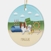 Rotes und weißes Papillon mit Agility Keramik Ornament (Links)