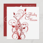 Rotes und weißes Quadrat-mit Monogramm Einladung (Vorne/Hinten)