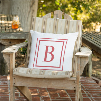 Rotes und weißes quadratisches Rahmenmonogramm  Kissen