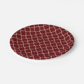 Rotes und weißes Quatrefoil Pappteller (Schrägansicht)