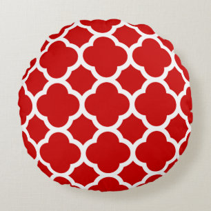 Rotes und weißes Quatrefolienmuster Rundes Kissen