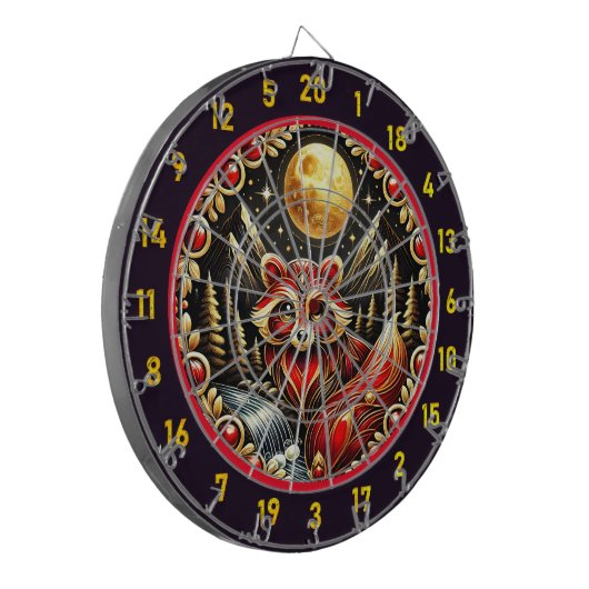 Rotes und weißes Raccoon unter Goldenem Glanz Dartscheibe (Vorderseite Links)