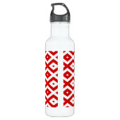 Rotes und weißes Rautenmuster Edelstahlflasche (Rückseite)