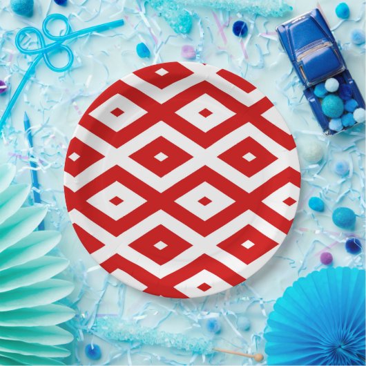 Rotes und weißes Rautenmuster Pappteller (Party)