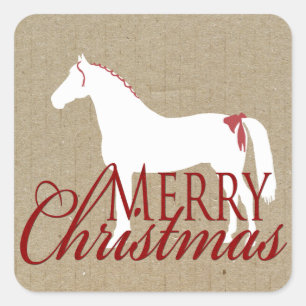 Rotes und weißes Rustikales Pferd Weihnachten Quadratischer Aufkleber