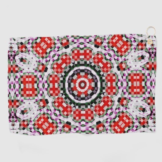 Rotes und weißes Schach oder Pixelkaleidoskop Golfhandtuch (Horizontal)