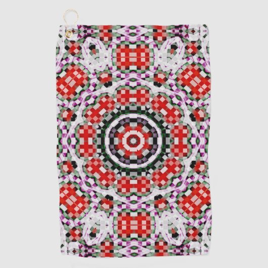 Rotes und weißes Schach oder Pixelkaleidoskop Golfhandtuch (Vorderseite)