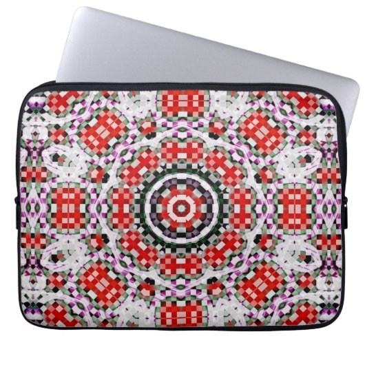Rotes und weißes Schach oder Pixelkaleidoskop Laptopschutzhülle (Vorderseite)
