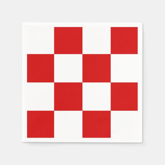 Rotes und weißes Schachbrett-Muster Serviette (Vorderseite)