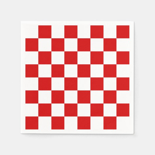 Rotes und weißes Schachbrett-Muster Serviette (Vorderseite)