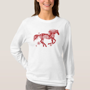 Rotes und weißes Schneeflocken T-Shirt