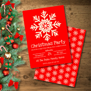 Rotes und weißes Schneeflocken Weihnachts-Party Einladung