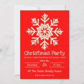 Rotes und weißes Schneeflocken Weihnachts-Party Einladung (Vorderseite)