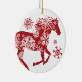 Rotes und weißes Schneeflocken Weihnachtspferd Keramikornament (Rechts)