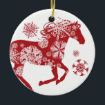 Rotes und weißes Schneeflocken Weihnachtspferd Keramikornament<br><div class="desc">Für passende Produkte wenden Sie sich bitte an den Designer unter www.ThePaintingPony.com</div>