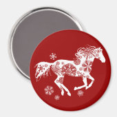 Rotes und weißes Schneeflocken Weihnachtspferd Magnet (Vorderseite/Rückseite)