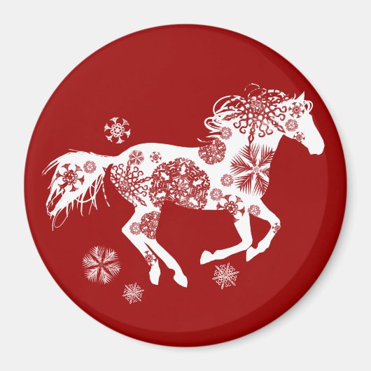 Rotes und weißes Schneeflocken Weihnachtspferd Magnet (Vorne)