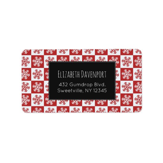 Rotes und weißes Schneeflockenmuster Adressaufkleber (Vorne)