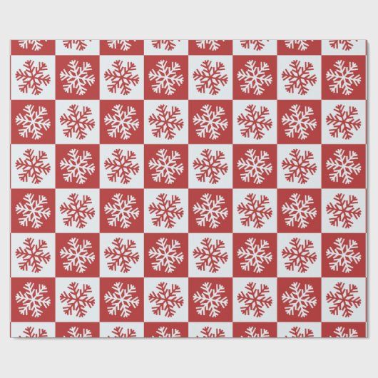Rotes und weißes Schneeflockenmuster Geschenkpapier (Flach)