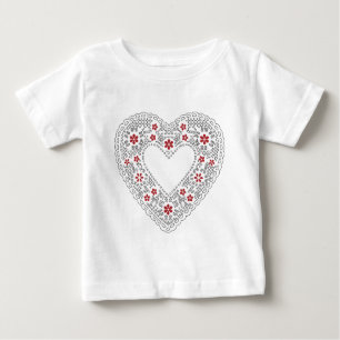 Rotes und weißes Spitzenherz Baby T-shirt
