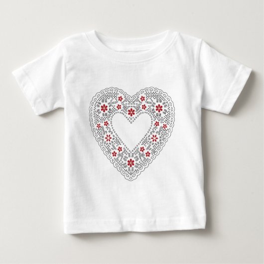 Rotes und weißes Spitzenherz Baby T-shirt (Vorderseite)