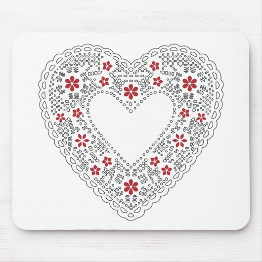 Rotes und weißes Spitzenherz Mousepad (Vorne)