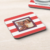 Rotes und weißes Streifenmuster mit Foto Getränkeuntersetzer (Linke Seite)