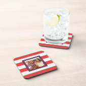 Rotes und weißes Streifenmuster mit Foto Getränkeuntersetzer (Rechte Seite)