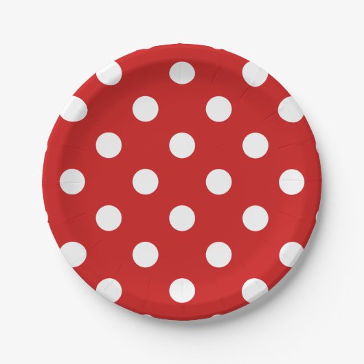 Rotes und weißes Tupfen-Muster Pappteller (Vorderseite)