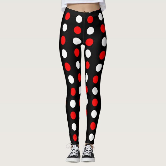 Rotes und weißes Tupfenmuster Leggings (Vorderseite)