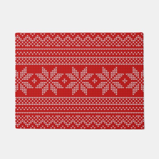 Rotes und weißes Weihnachtsstrickmuster Fußmatte (Vorderseite)