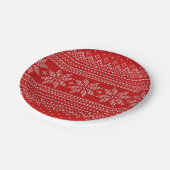 Rotes und weißes Weihnachtsstrickmuster Pappteller (Schrägansicht)