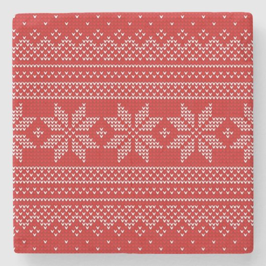 Rotes und weißes Weihnachtsstrickmuster Steinuntersetzer (Vorderseite)