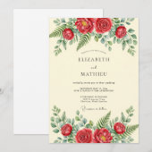 Rotes üppiges Frühlingshochzeit Einladung (Vorne/Hinten)