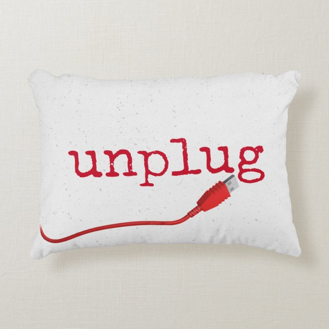 Rotes USB-Kabel mit UNPLUG-Text Dekokissen (Vorderseite)
