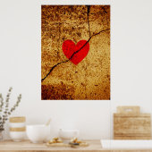 Rotes Valentinherz an einer knackigen Wand Poster (Küche)