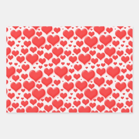 Rotes Valentinherz Floating Muster Geschenkpapier Set (Vorderseite 3)